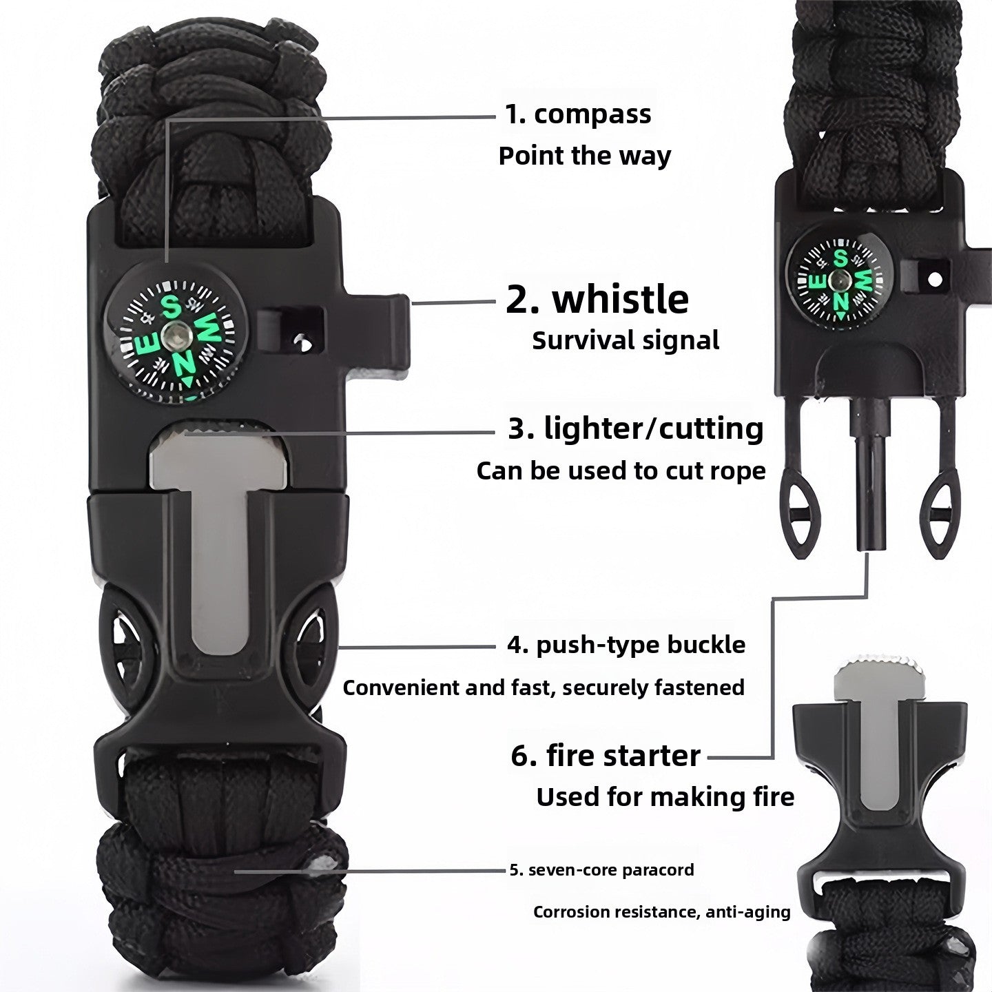 Multi-functional outdoor umbrella rope bracelet